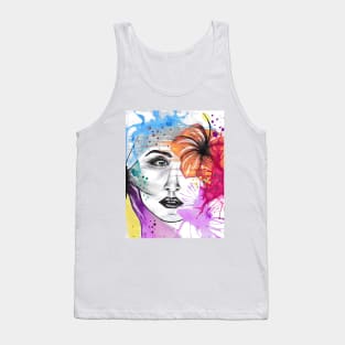 Girl with a flower and colors - watercolor art Tank Top